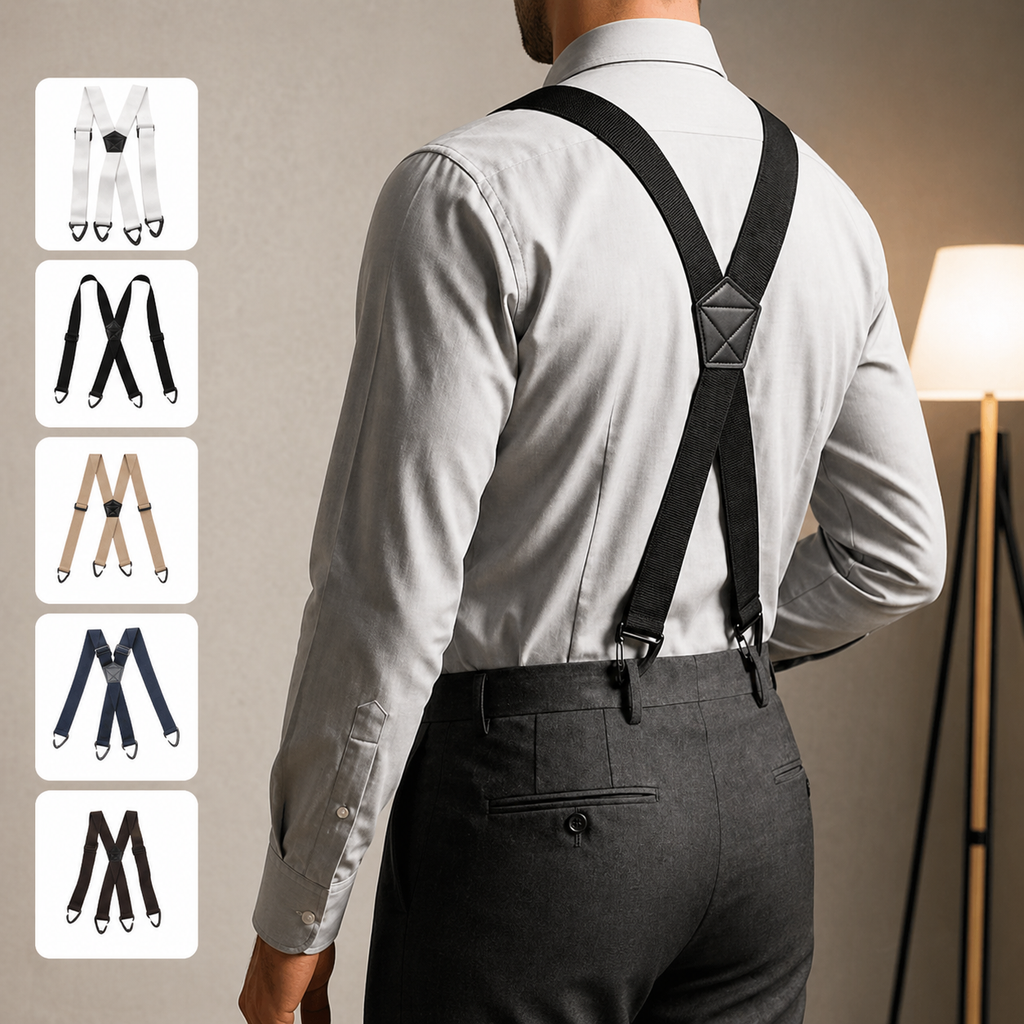 Hosenträger Herren X-Form – 4 Clips, Verstellbar, Unsichtbar unter dem Hemd